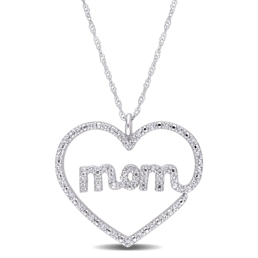 1/5 ct. t.w. Diamond Heart "MOM" Pendant with Chain in 10K White Gold