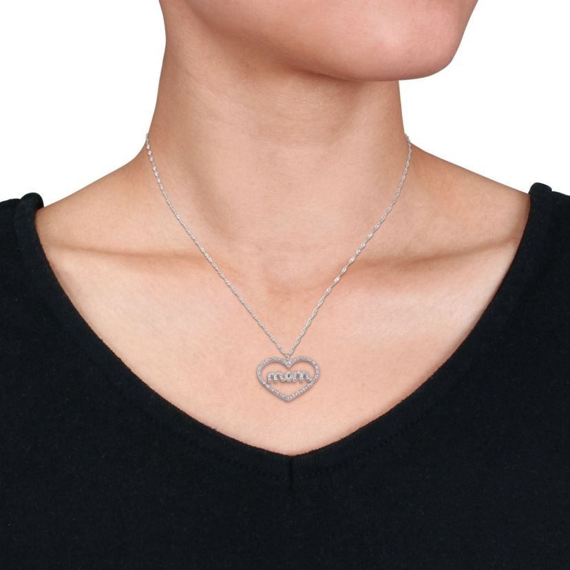 1/5 ct. t.w. Diamond Heart "MOM" Pendant with Chain in 10K White Gold