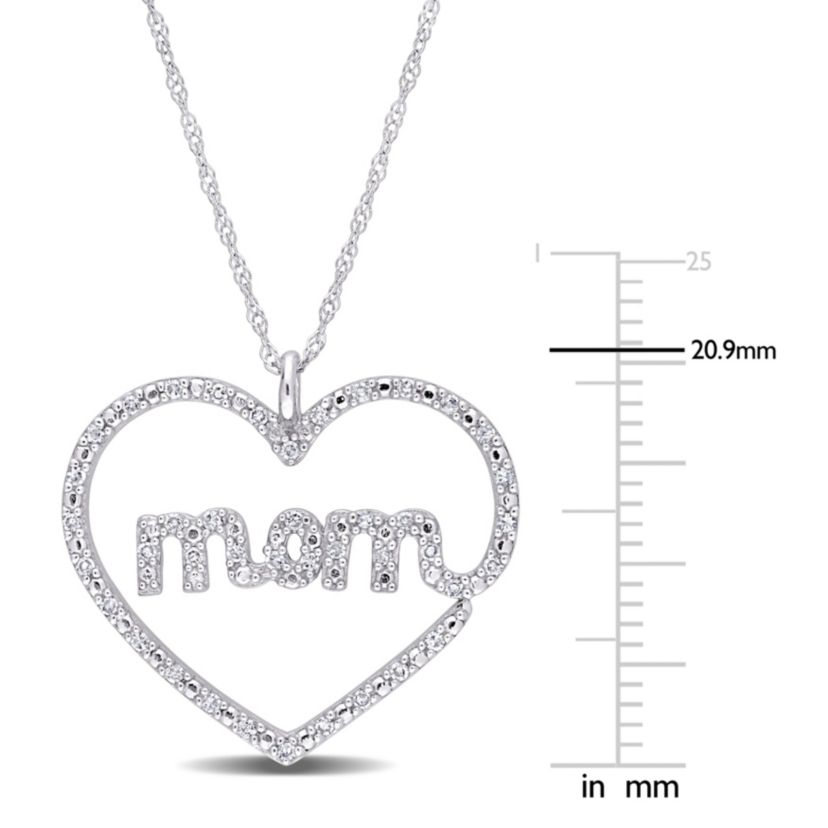 1/5 ct. t.w. Diamond Heart "MOM" Pendant with Chain in 10K White Gold