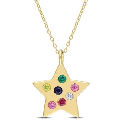 Belk & Co Lab Created 3/5 ct. t.g.w. Multi-Color Gemstones Star Pendant with Chain in Yellow Plated Sterling Silver