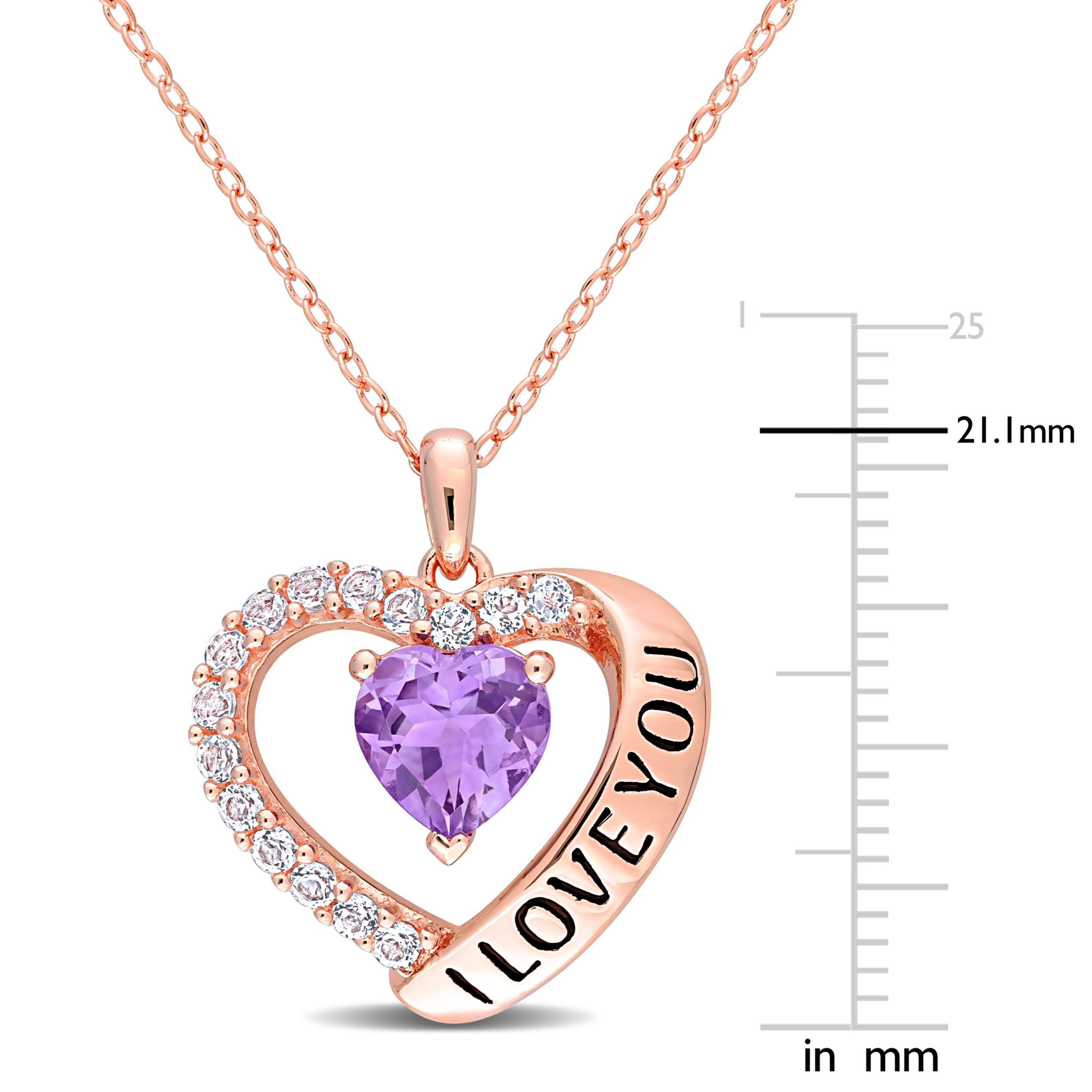 1.65 ct. t.g.w. Amethyst and White Topaz Heart I Love You Pendant with Chain in Rose Plated Sterling Silver