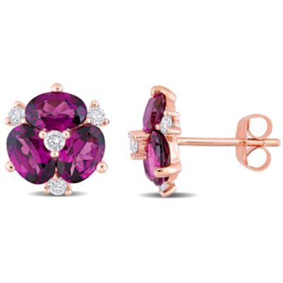 Belk & Co 3.42 Ct. T.g.w. Rhodolite And 1/4 Ct. T.w. Diamond Earrings In 14K Rose Gold