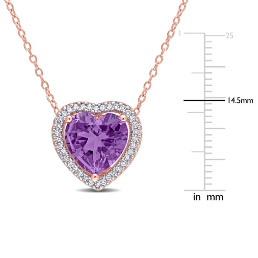 3.25 ct. t.g.w. Amethyst and 1/5 ct. t.w. Diamond Halo Heart Necklace with Chain in Rose Plated Sterling Silver