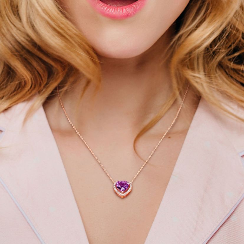 3.25 ct. t.g.w. Amethyst and 1/5 ct. t.w. Diamond Halo Heart Necklace with Chain in Rose Plated Sterling Silver