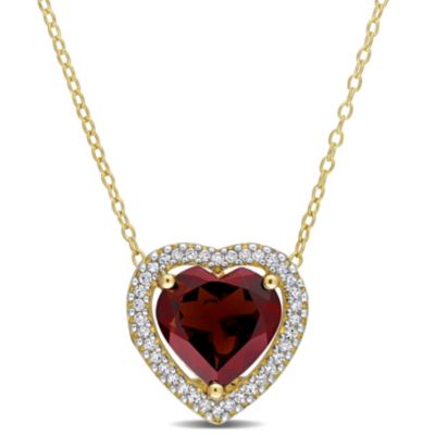 Belk & Co 3.85 Ct. T.g.w. Garnet And 1/5 Ct. T.w. Diamond Halo Heart Necklace With Chain In Yellow Plated Sterling Silver