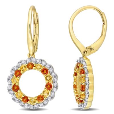 Belk & Co 1.5 Ct Tgw Citrine, Madeira Citrine And White Topaz Open Circle Drop Leverback Earrings In 18K Yellow Gold Plated Sterling Silver