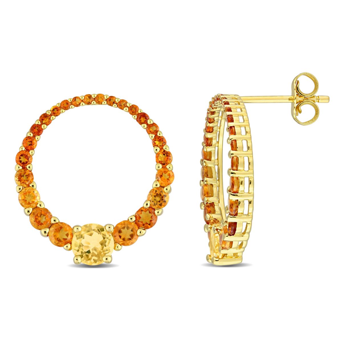 2.86 ct. t.g.w. Citrine and Madeira Citrine Graduated Open Circle Earrings in 18K Yellow Gold Plated Sterling Silver