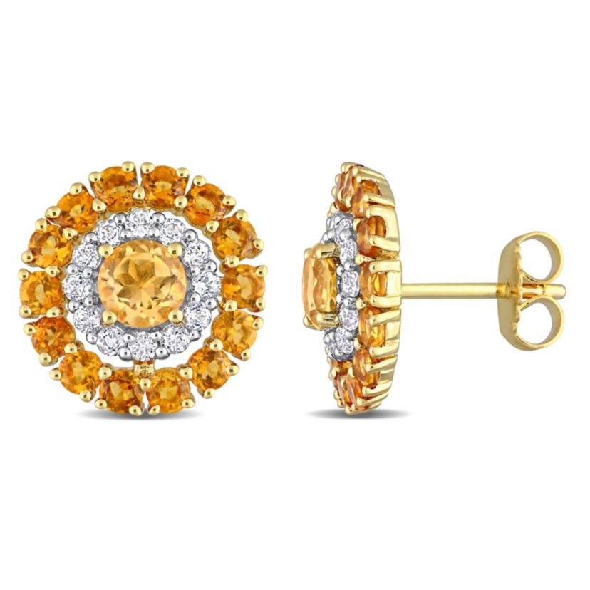 3.52 ct. t.g.w. Citrine, Madeira Citrine and White Topaz Stud Earrings in 18K Yellow Gold Plated Sterling Silver