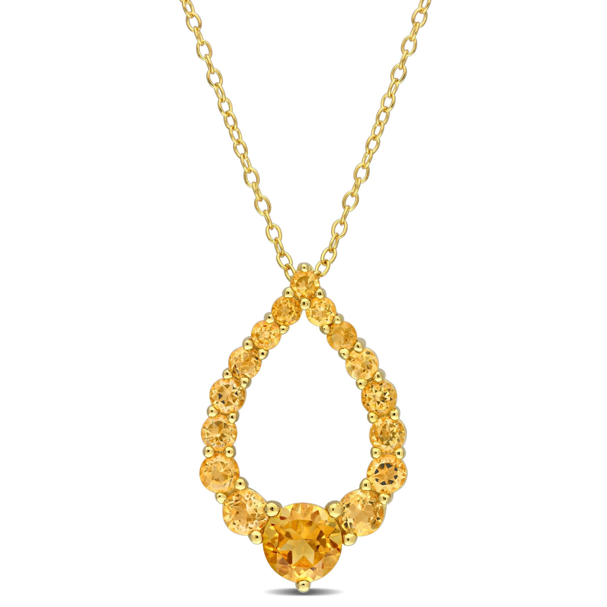 2 ct. t.g.w. Citrine, Madeira Citrine and Honey Citrine Graduated Open Teardrop Pendant with Chain in 18K Yellow Gold Plated Sterling Silver