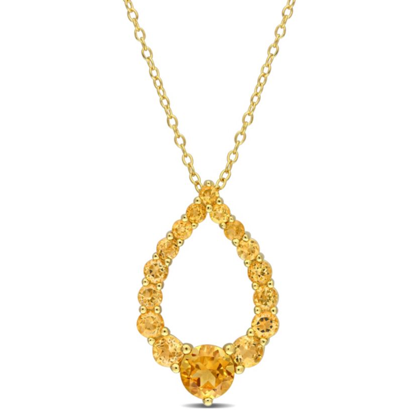 2 ct. t.g.w. Citrine, Madeira Citrine and Honey Citrine Graduated Open Teardrop Pendant with Chain in 18K Yellow Gold Plated Sterling Silver