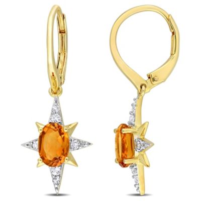 Belk & Co 1.72 Ct. T.g.w. Madeira Citrine And White Topaz Drop Earrings In 18K Yellow Gold Plated Sterling Silver