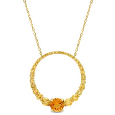 Belk & Co 3.24 Ct. T.g.w. Citrine And Madeira Citrine Graduated Open Circle Pendant With Chain In 18K Yellow Gold Plated Sterling Silver