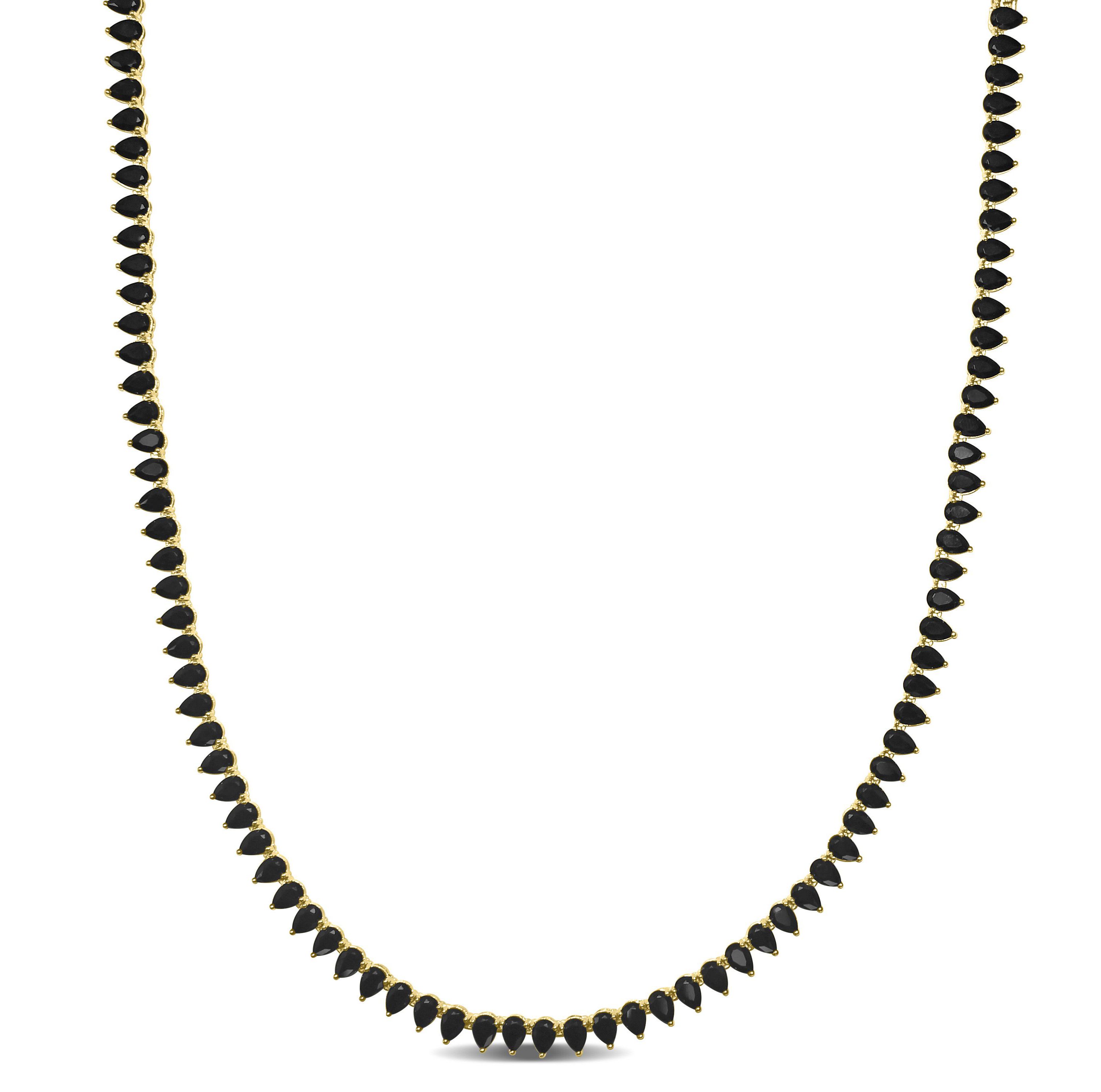 Lab Created 44.5 ct. t.g.w. Created Black Spinel Tennis Necklace in Yellow Plated Sterling Silver