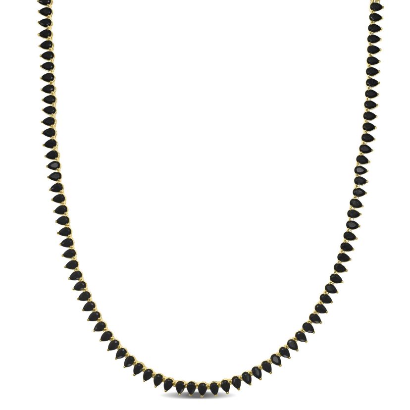 Lab Created 44.5 ct. t.g.w. Created Black Spinel Tennis Necklace in Yellow Plated Sterling Silver