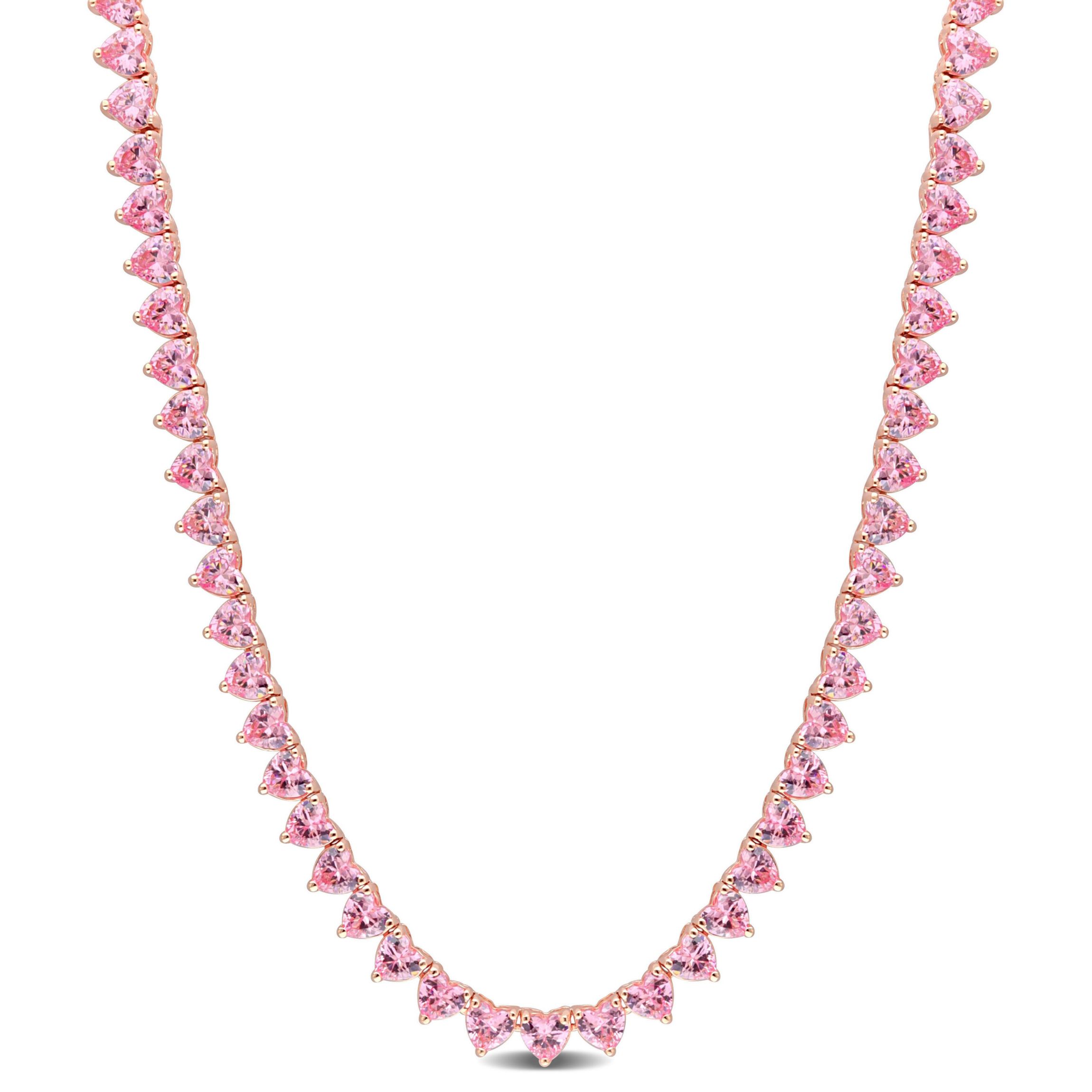 Lab Created 31.2 ct. t.g.w. Created Pink Sapphire Tennis Necklace in Rose Plated Sterling Silver