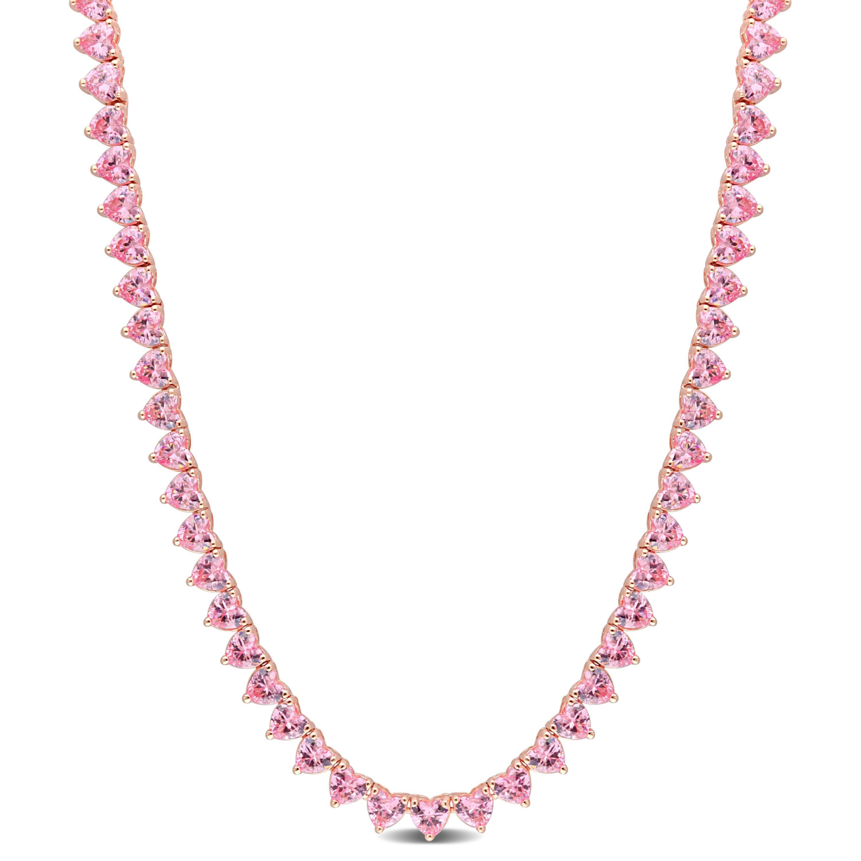 Lab Created 31.2 ct. t.g.w. Created Pink Sapphire Tennis Necklace in Rose Plated Sterling Silver