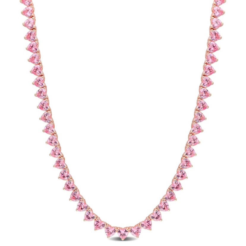Lab Created 31.2 ct. t.g.w. Created Pink Sapphire Tennis Necklace in Rose Plated Sterling Silver