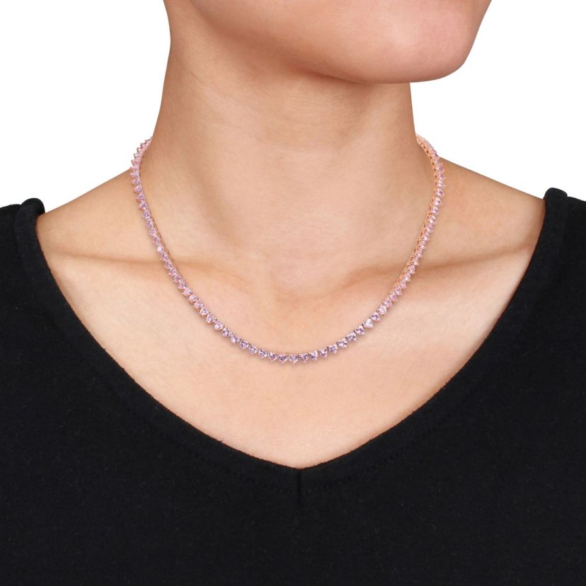 Lab Created 31.2 ct. t.g.w. Created Pink Sapphire Tennis Necklace in Rose Plated Sterling Silver
