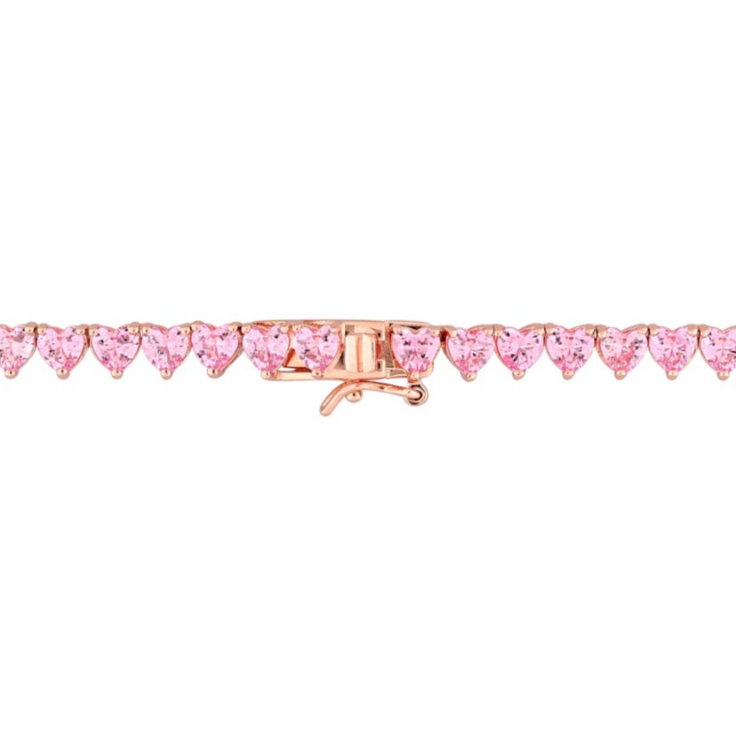 Lab Created 31.2 ct. t.g.w. Created Pink Sapphire Tennis Necklace in Rose Plated Sterling Silver
