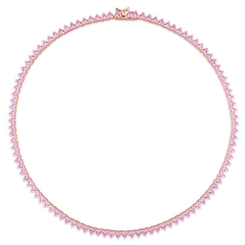 Lab Created 31.2 ct. t.g.w. Created Pink Sapphire Tennis Necklace in Rose Plated Sterling Silver