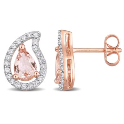 Belk & Co 1.94 ct. t.g.w. Morganite and White Topaz Teardrop Stud Earrings in Rose Plated Sterling Silver, Pink