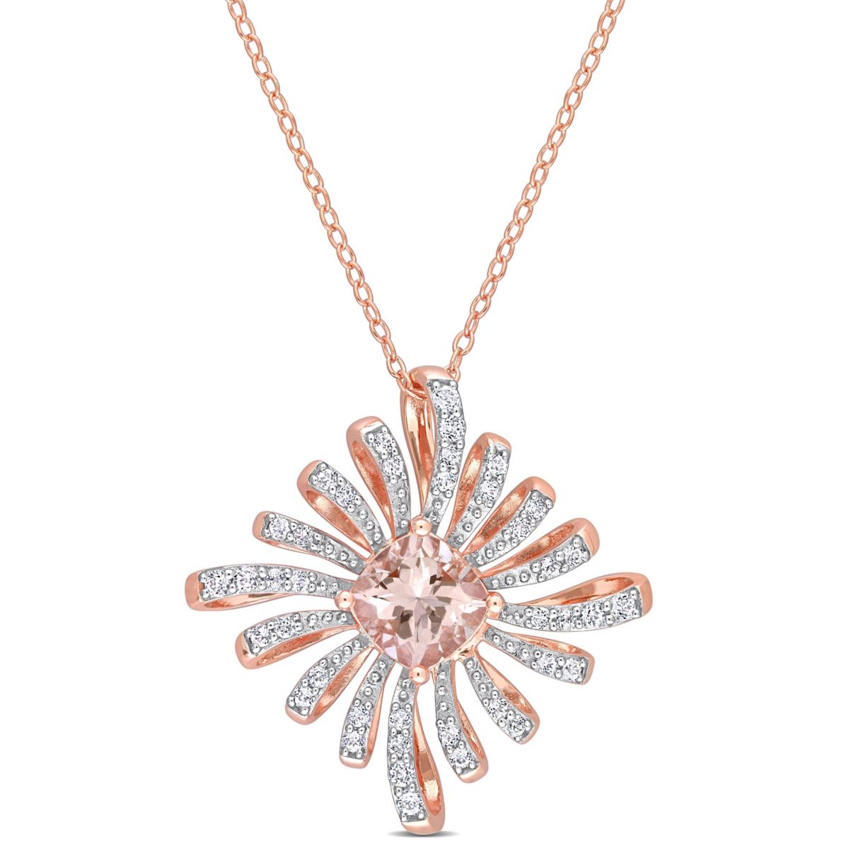 2.21 ct. t.g.w. Morganite and White Topaz Spike Pendant with Chain in Rose Plated Sterling Silver