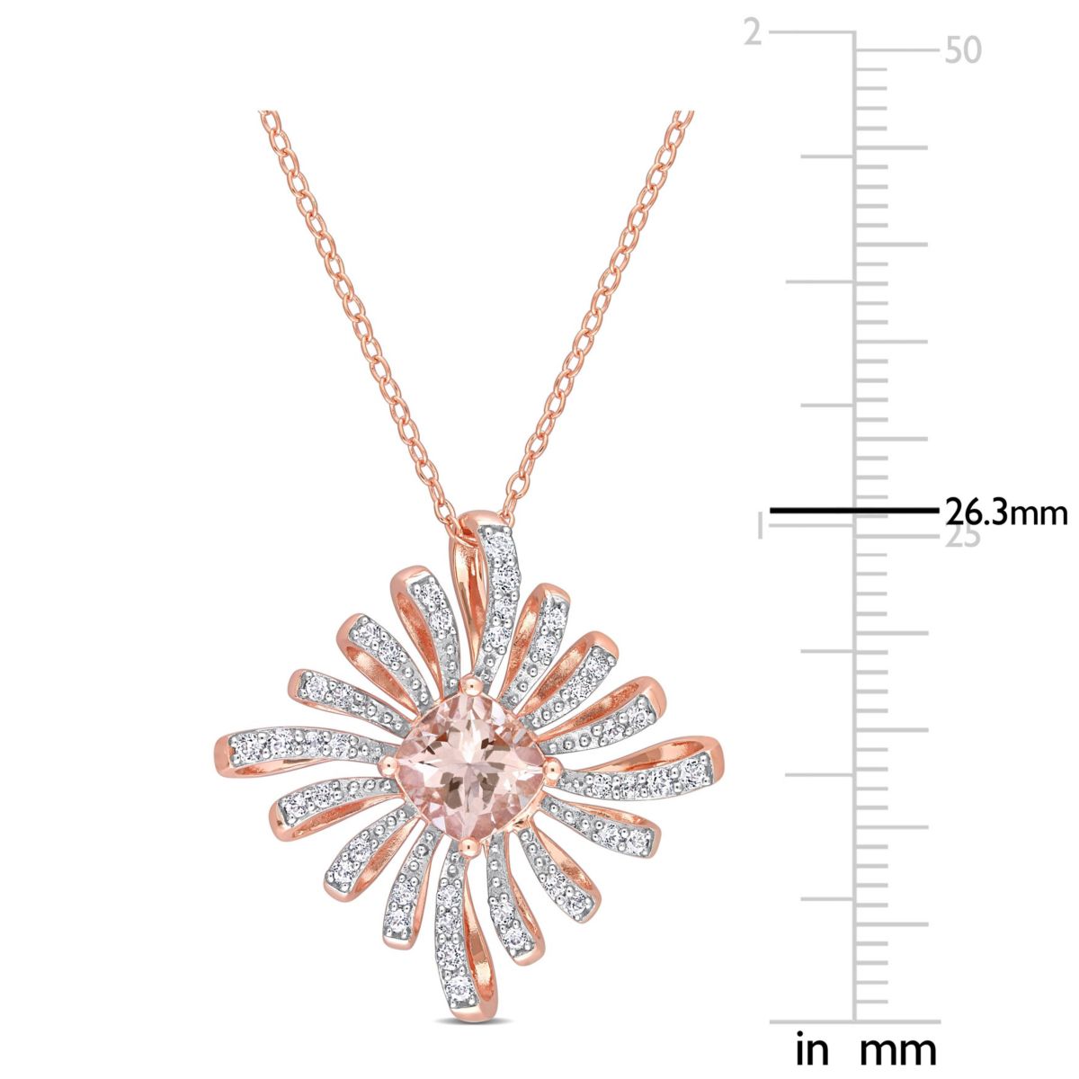 2.21 ct. t.g.w. Morganite and White Topaz Spike Pendant with Chain in Rose Plated Sterling Silver