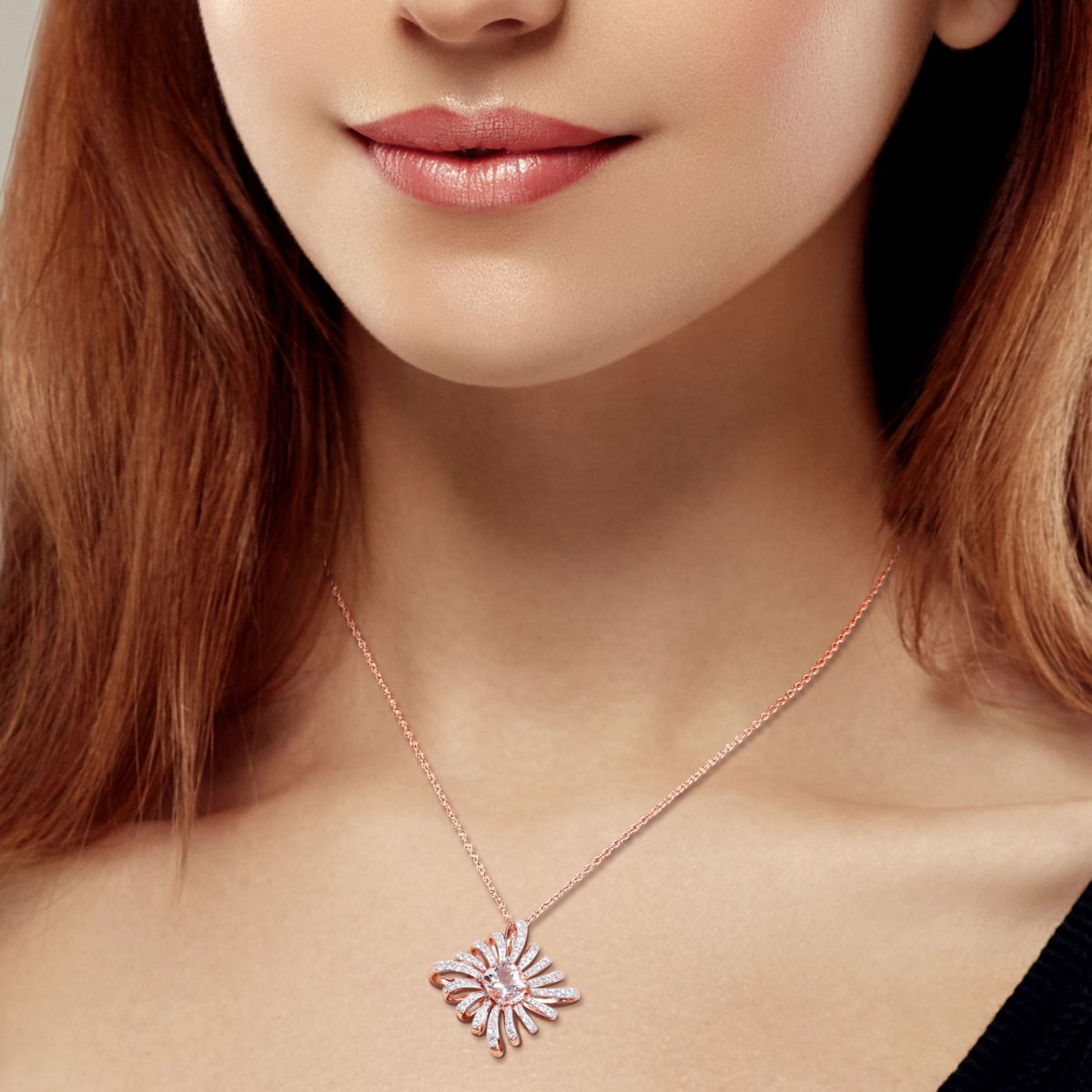 2.21 ct. t.g.w. Morganite and White Topaz Spike Pendant with Chain in Rose Plated Sterling Silver