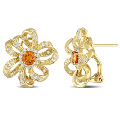 Belk & Co 1.56 Ct. T.g.w. Madeira Citrine And White Topaz Flower Earrings In 18K Yellow Gold Plated Sterling Silver