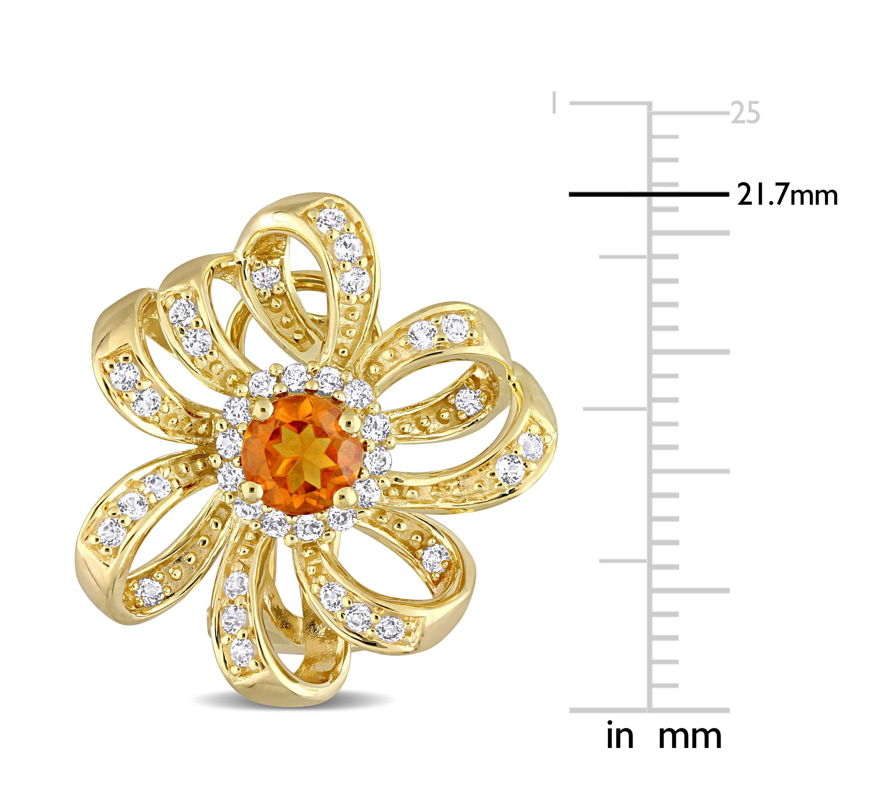 1.56 ct. t.g.w. Madeira Citrine and White Topaz Flower Earrings in 18K Yellow Gold Plated Sterling Silver
