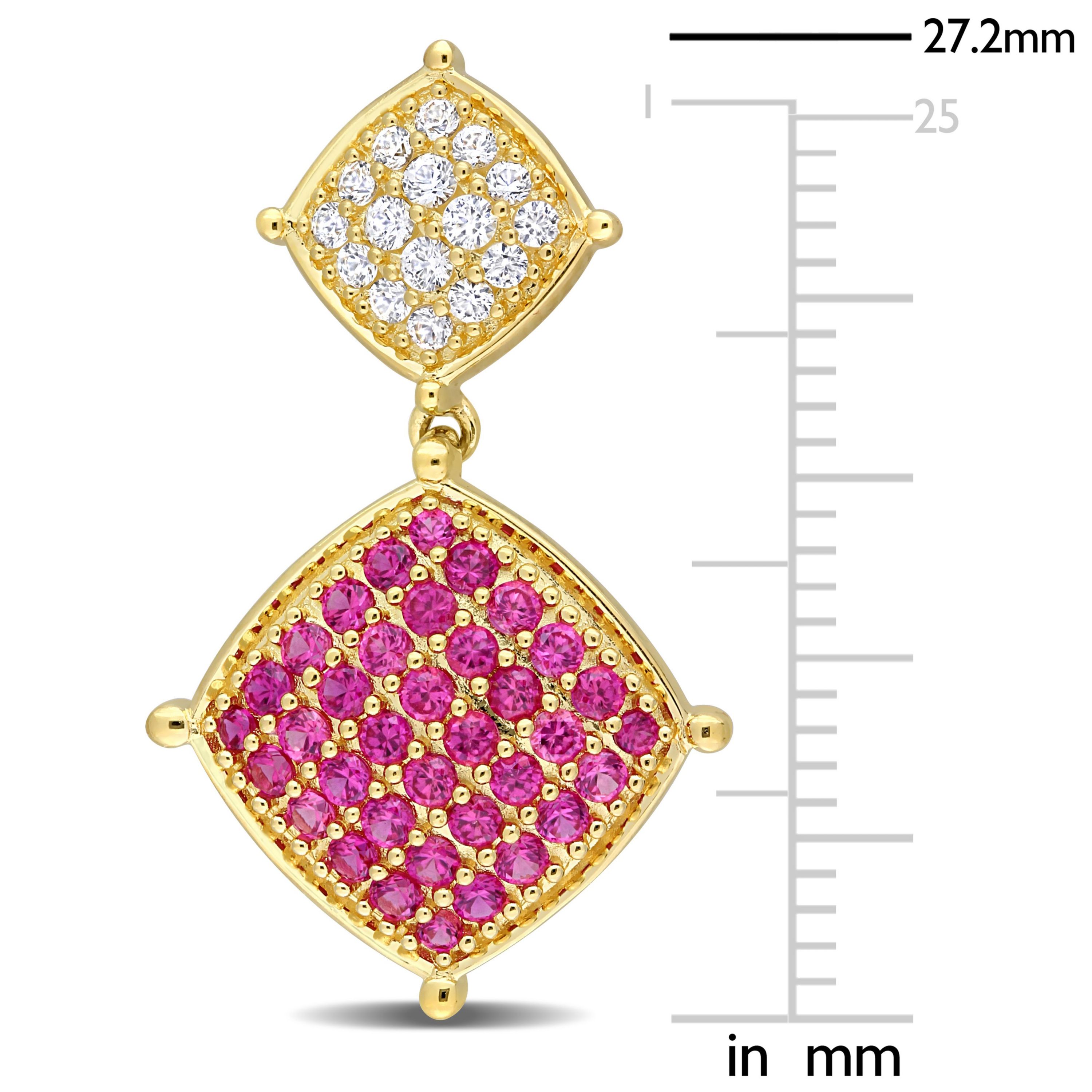 Lab Created 1.78 ct. t.g.w. Created White Sapphire & Created Ruby Lozenge Earrings in Yellow Plated Sterling Silver