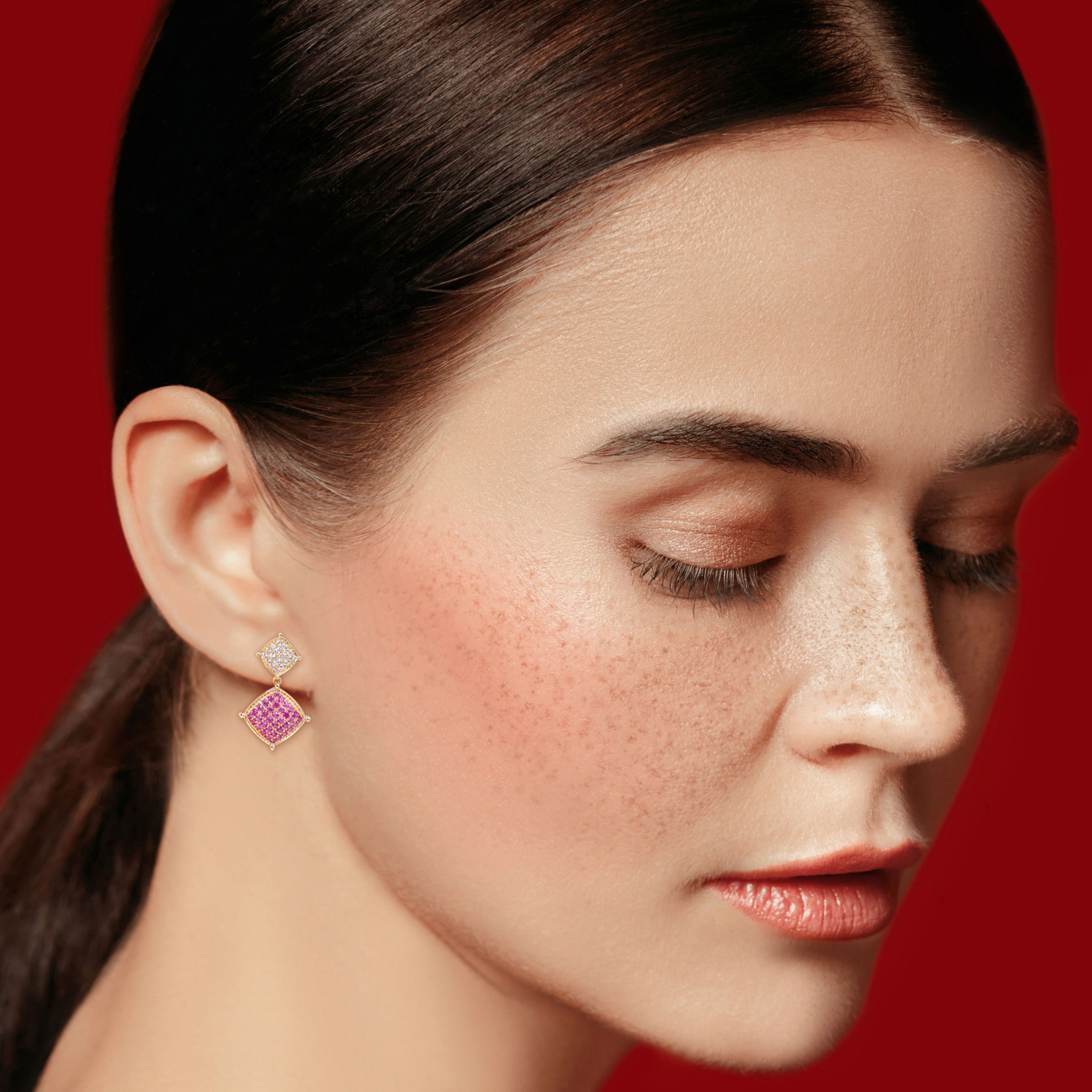 Lab Created 1.78 ct. t.g.w. Created White Sapphire & Created Ruby Lozenge Earrings in Yellow Plated Sterling Silver