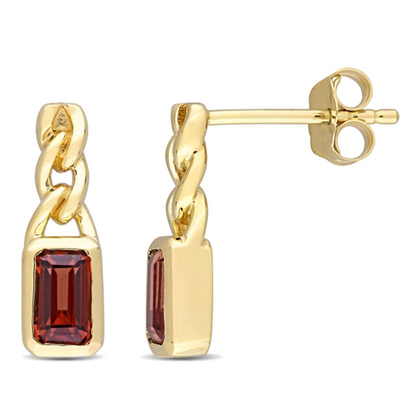 5/8 CT TGW OCTagon Garnet Link Drop Earrings in 10k Yellow Gold