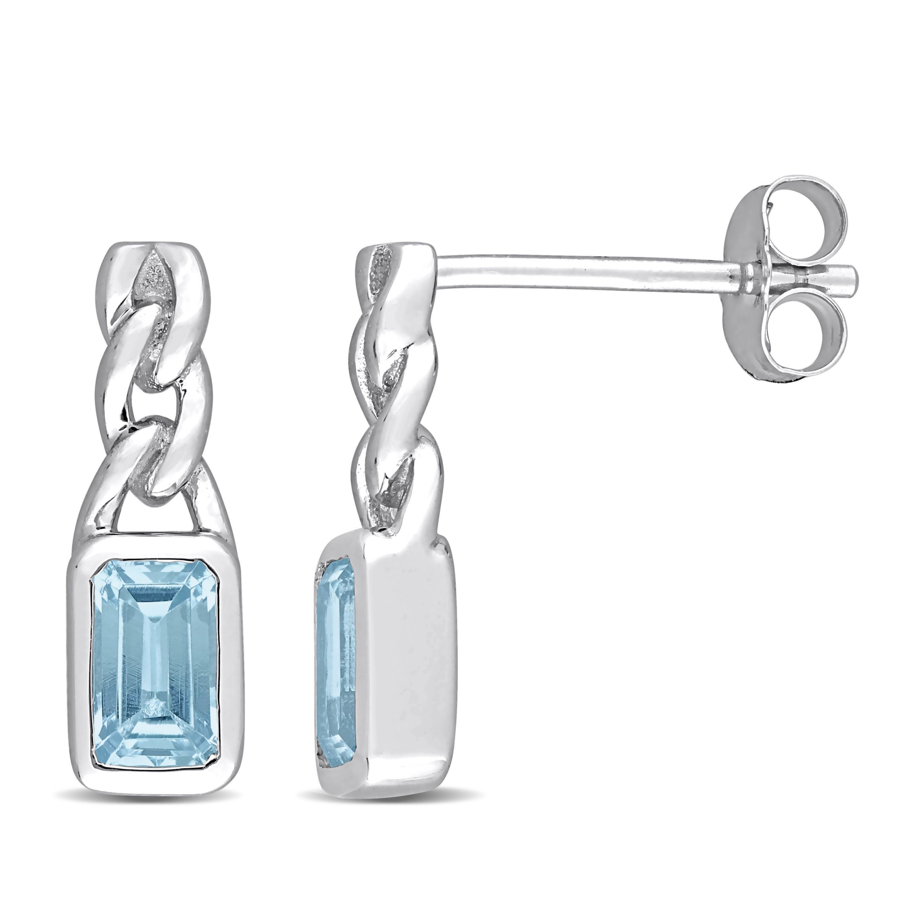 5/8 CT TGW OCTagon Sky Blue Topaz Link Drop Earrings in 10k White Gold