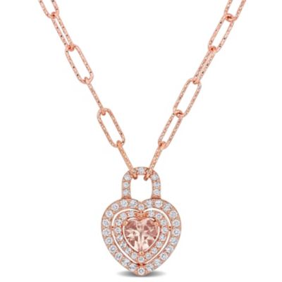Belk & Co 1.61 ct. t.g.w. Morganite and White Topaz Halo Heart Pendant in 18K Rose Gold Plated Sterling Silver, Pink