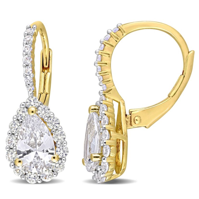 Lab Created Created White Sapphire Teardrop Earrings in Yellow Plated Sterling Silver