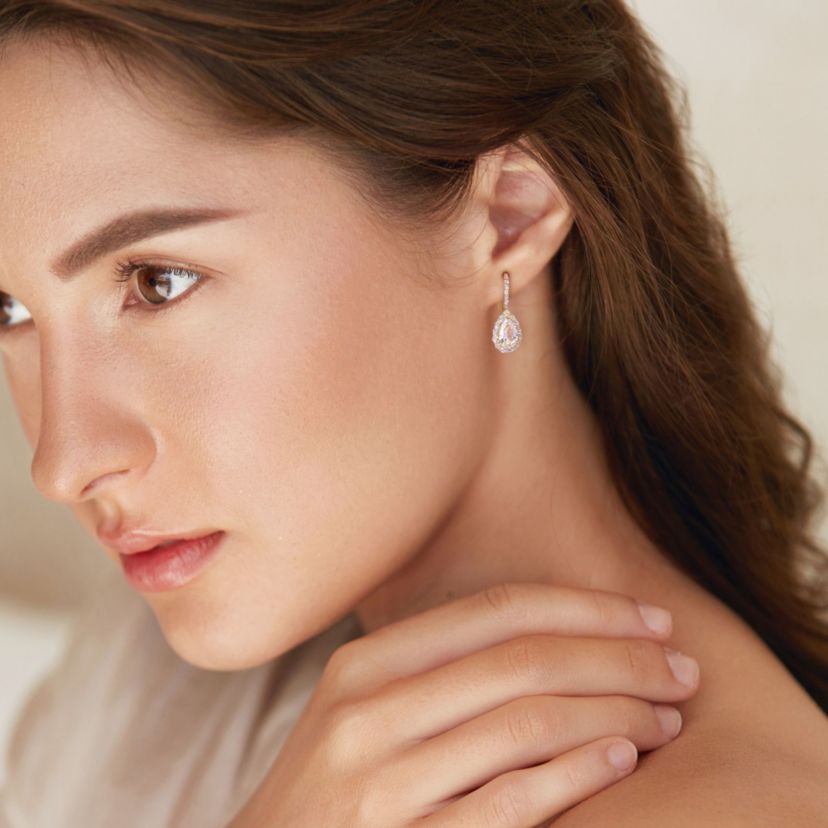 Lab Created Created White Sapphire Teardrop Earrings in Yellow Plated Sterling Silver