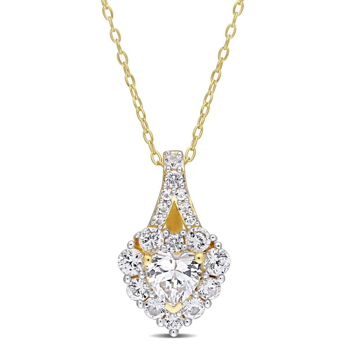 Lab Created 2.88 ct. t.g.w. Created White Sapphire Halo Heart Pendant With Chain in Yellow Plated Sterling Silver