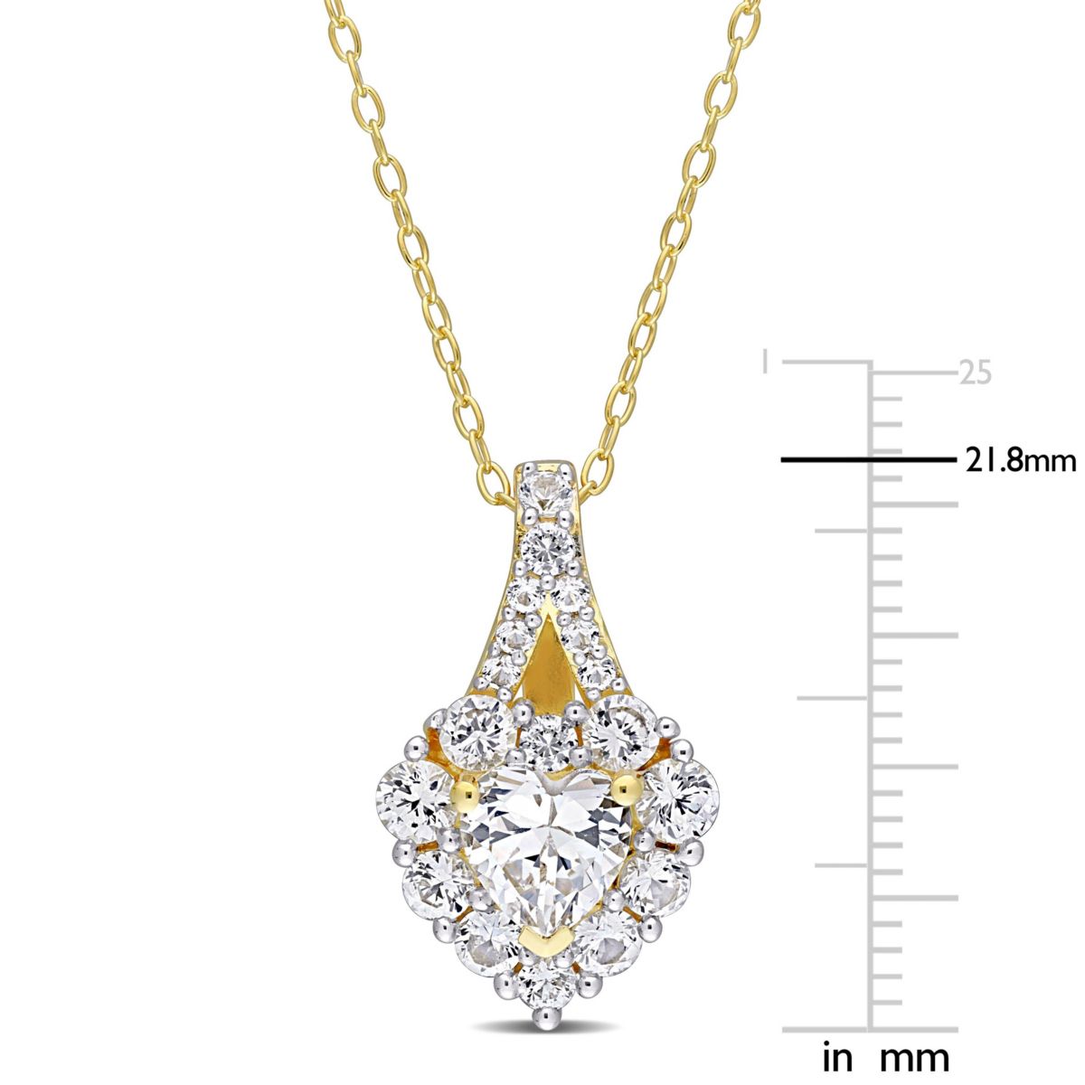 Lab Created 2.88 ct. t.g.w. Created White Sapphire Halo Heart Pendant With Chain in Yellow Plated Sterling Silver
