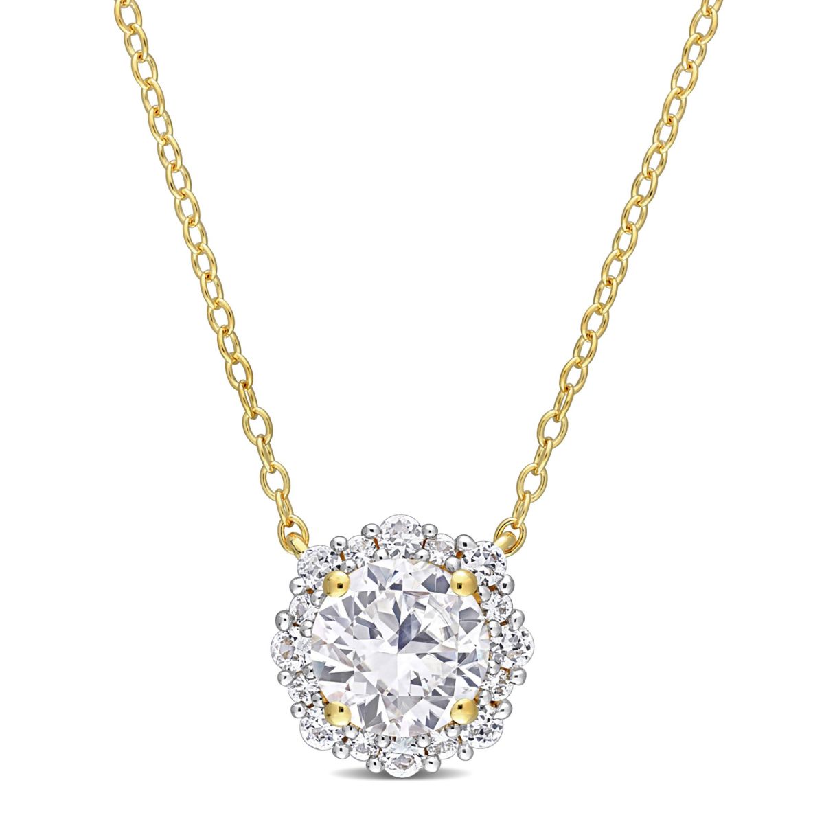 Lab Created 1.93 ct. t.g.w. Created White Sapphire Halo Necklace in Yellow Plated Sterling Silver