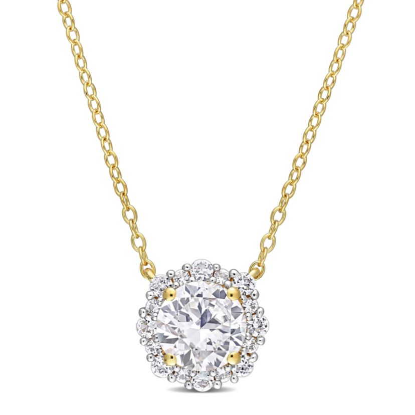 Lab Created 1.93 ct. t.g.w. Created White Sapphire Halo Necklace in Yellow Plated Sterling Silver