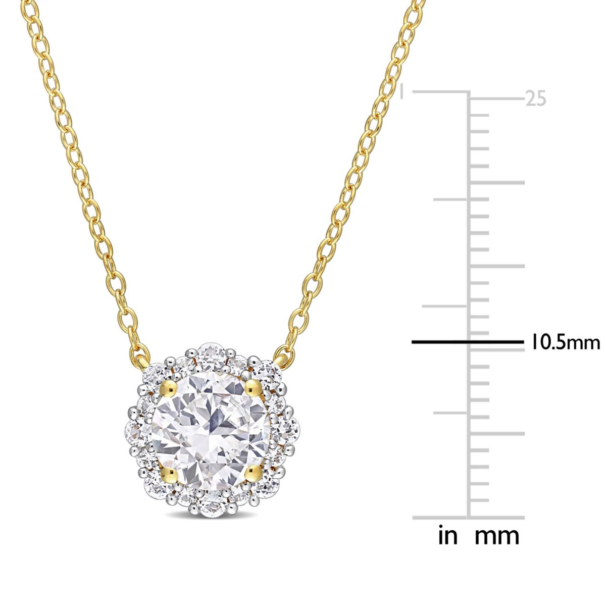 Lab Created 1.93 ct. t.g.w. Created White Sapphire Halo Necklace in Yellow Plated Sterling Silver