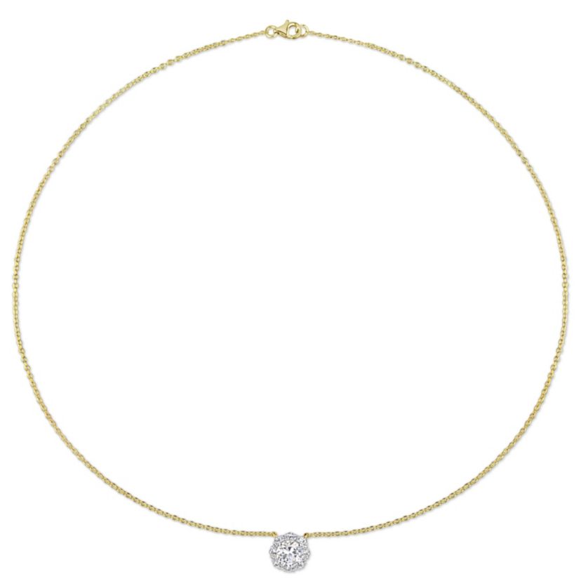 Lab Created 1.93 ct. t.g.w. Created White Sapphire Halo Necklace in Yellow Plated Sterling Silver