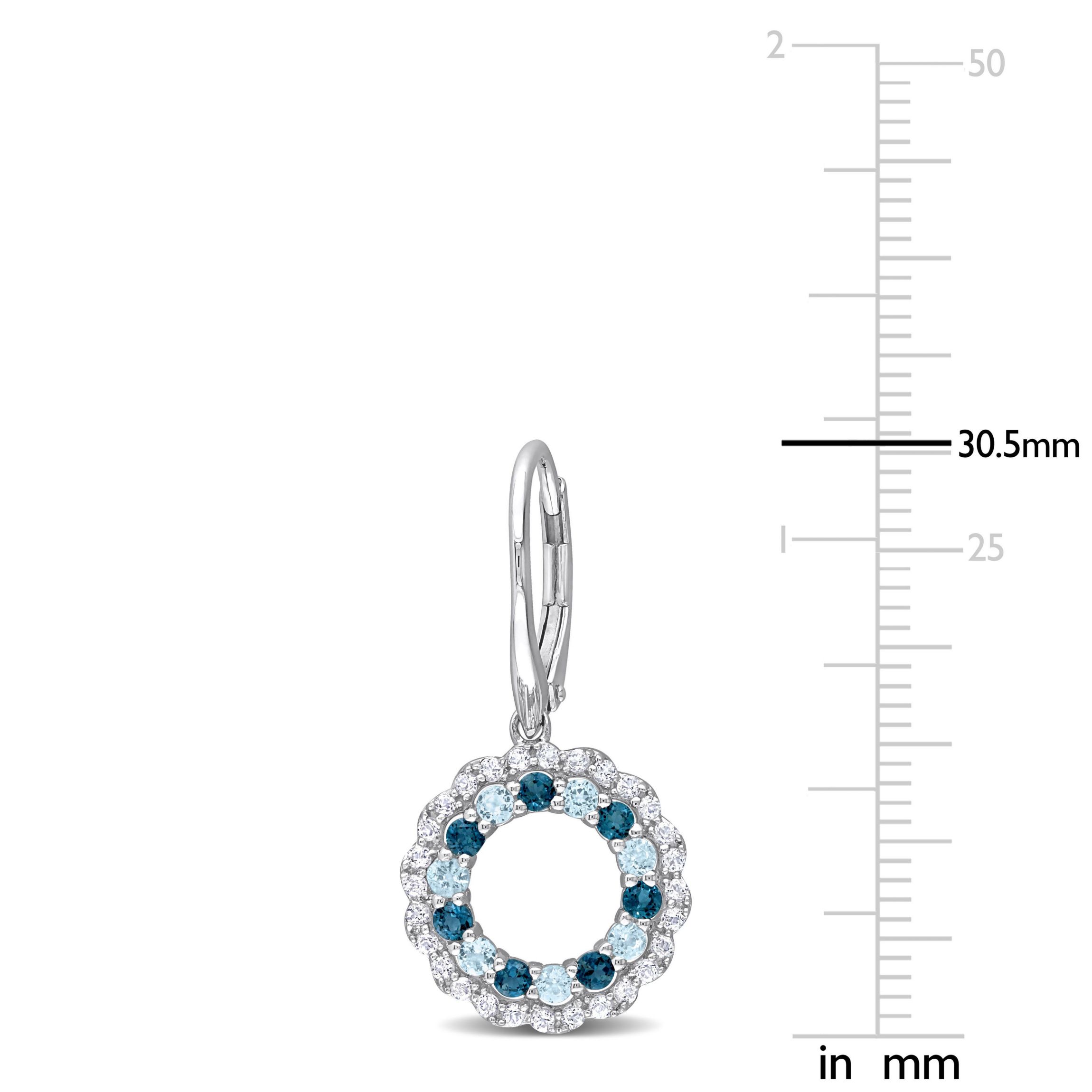 2 ct. t.g.w. Sky Blue, London Blue and White Topaz Open Circle Drop Earrings in Sterling Silver
