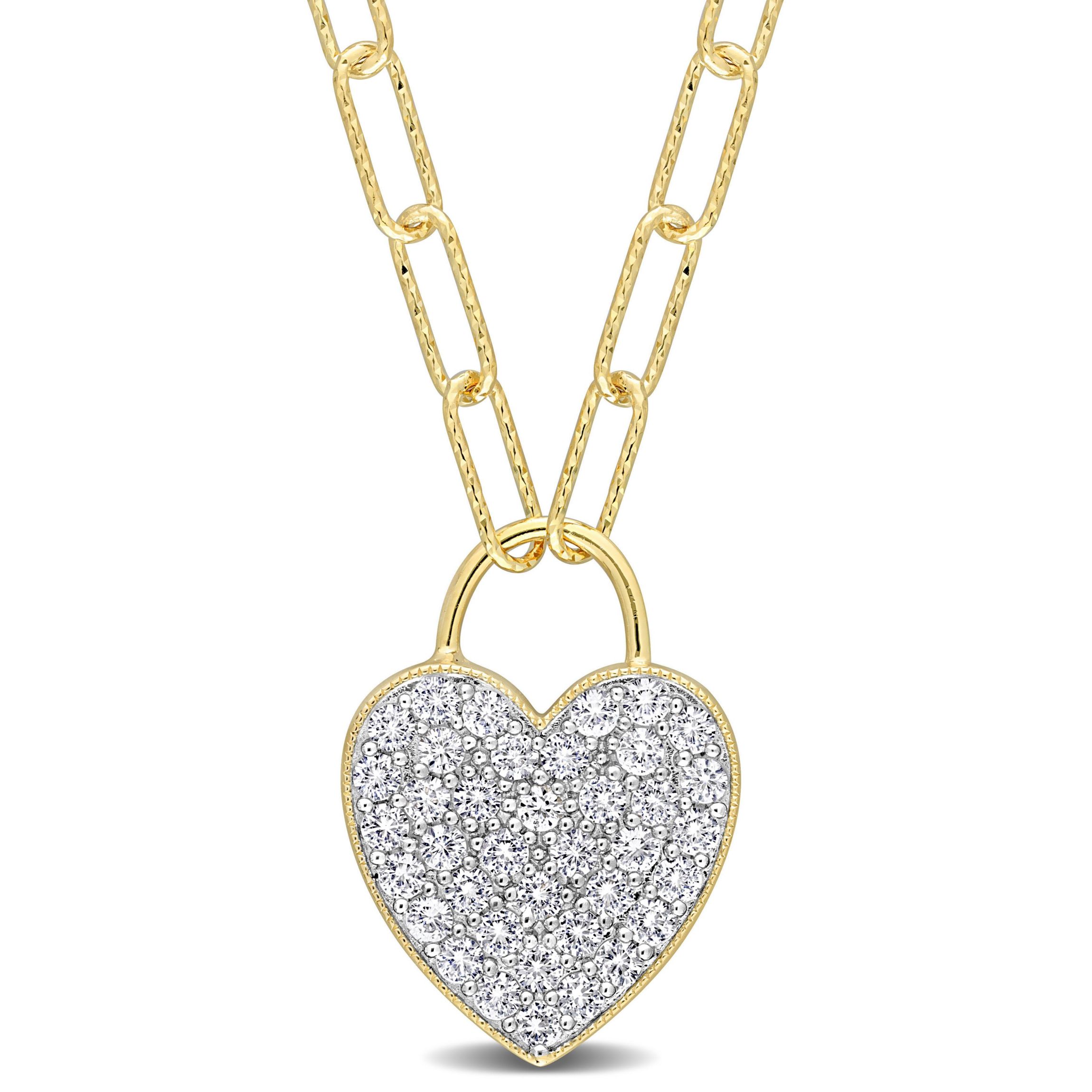 1.14 ct. t.g.w. Created White Sapphire Heart Pendant with Chain in Yellow Plated Sterling Silver