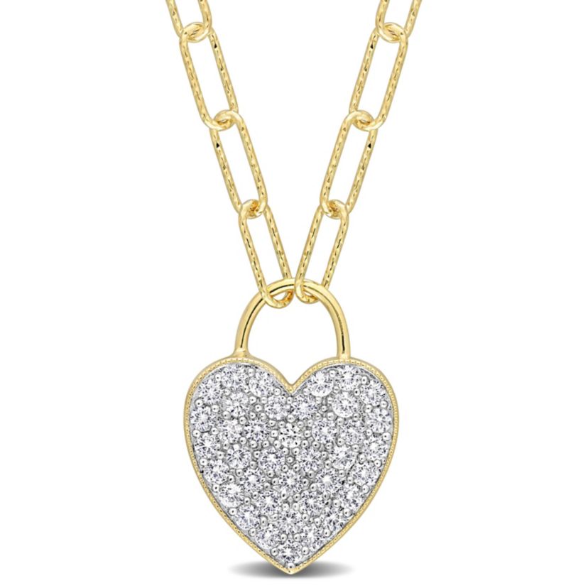 1.14 ct. t.g.w. Created White Sapphire Heart Pendant with Chain in Yellow Plated Sterling Silver