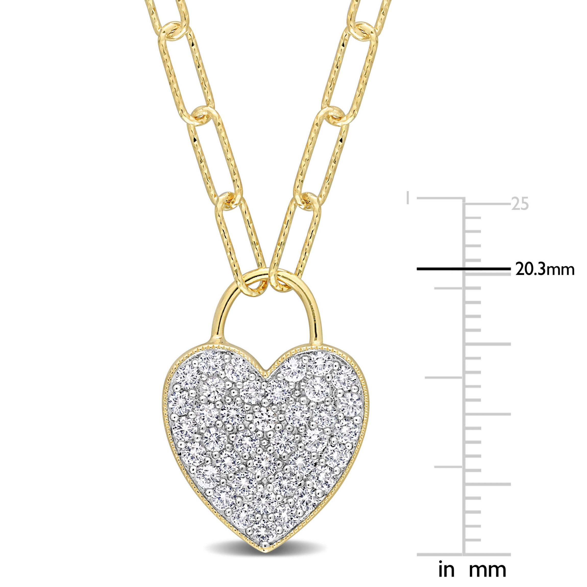 1.14 ct. t.g.w. Created White Sapphire Heart Pendant with Chain in Yellow Plated Sterling Silver