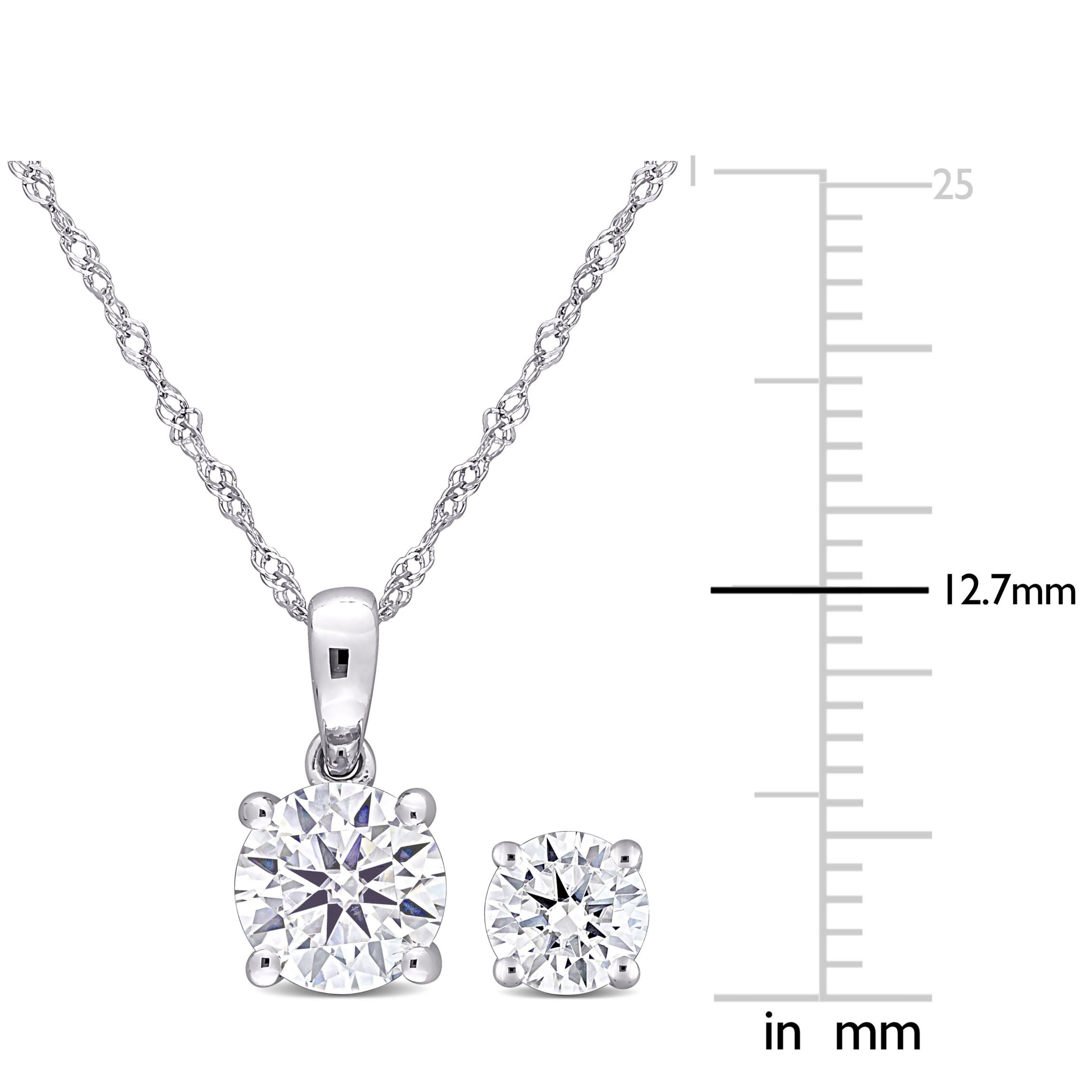 Lab Created 2-piece Set of 2 CT DEW Created Moissanite Solitaire Pendant with Chain and Stud Earrings in 10k White Gold