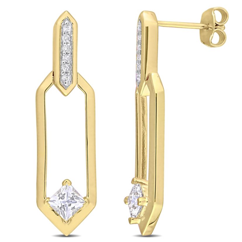 1 ct. t.g.w. White Topaz Dangle Earrings in Yellow Plated Sterling Silver