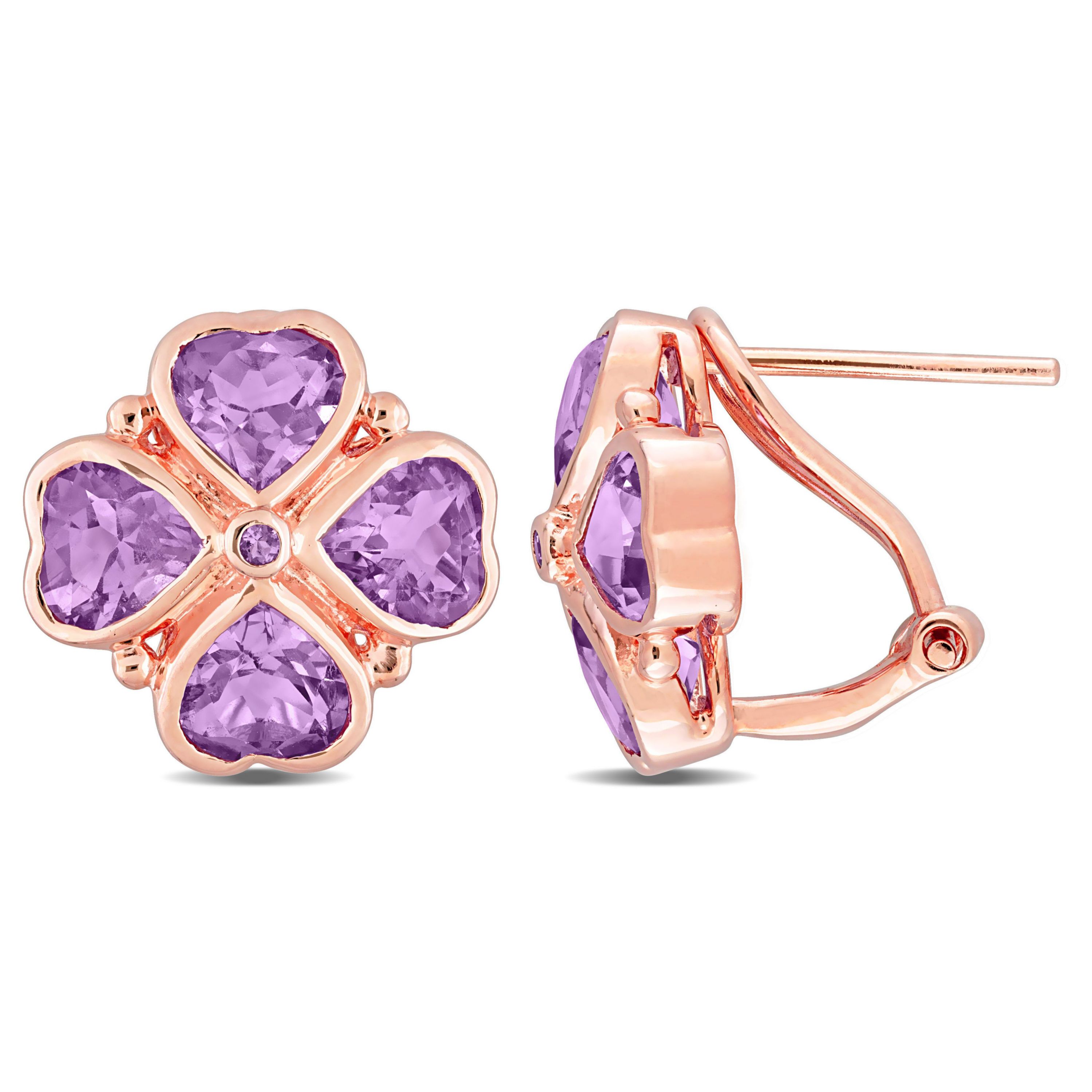 3.25 CT TGW Rose de France Clover Earrings in Rose Plated Sterling Silver